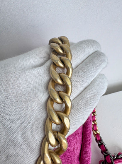 (A36) Chanel Pink Tweed Medium 19 Flap Bag Gold/Silver/Ruthenium Hardware
