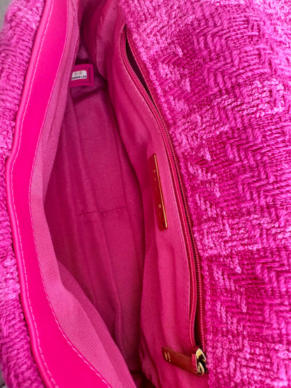 (A36) Chanel Pink Tweed Medium 19 Flap Bag Gold/Silver/Ruthenium Hardware