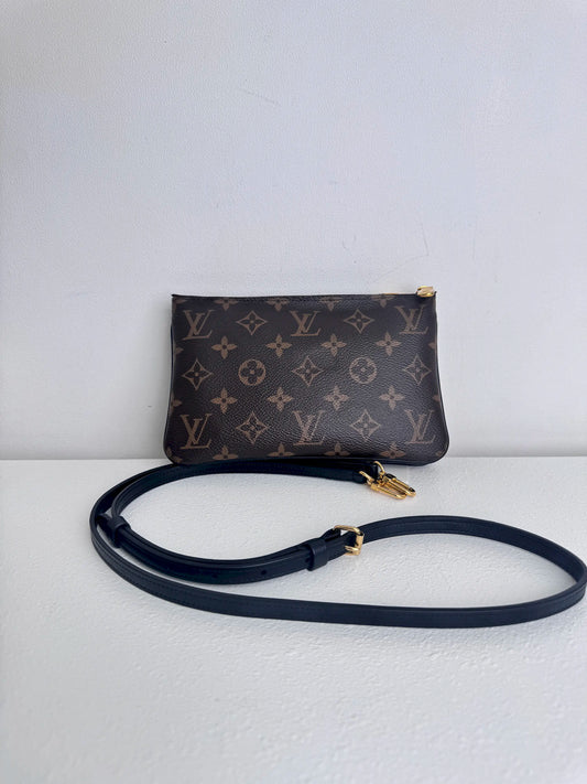 (A38) Louis Vuitton Reverse Monogram Double Zip Pochette Gold Hardware