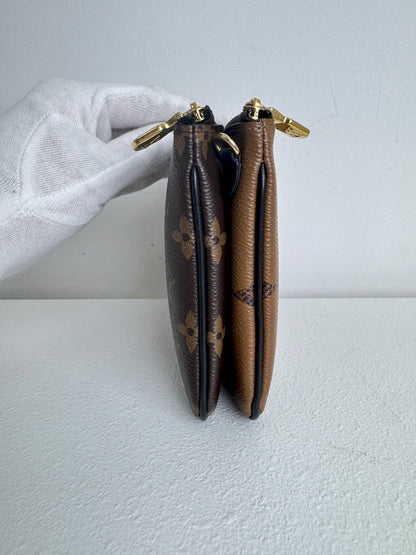 (A38) Louis Vuitton Reverse Monogram Double Zip Pochette Gold Hardware