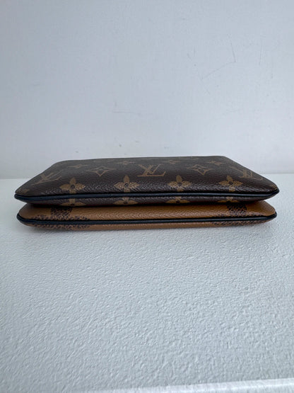 (A38) Louis Vuitton Reverse Monogram Double Zip Pochette Gold Hardware