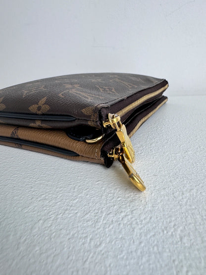 (A38) Louis Vuitton Reverse Monogram Double Zip Pochette Gold Hardware