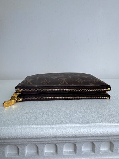 (A38) Louis Vuitton Reverse Monogram Double Zip Pochette Gold Hardware