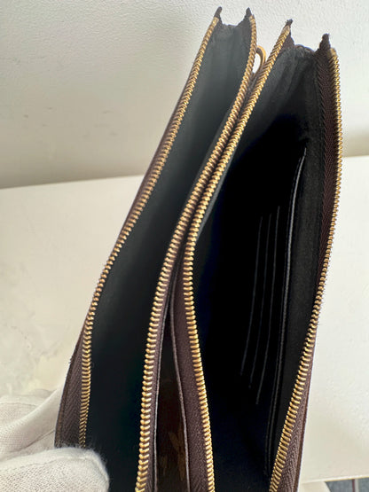 (A38) Louis Vuitton Reverse Monogram Double Zip Pochette Gold Hardware