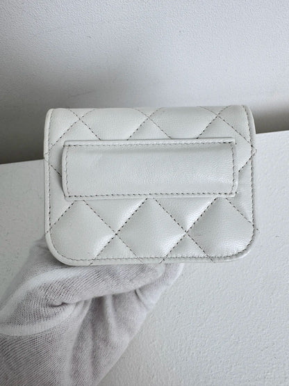 (A44) Chanel White Aged Calfskin 2021 Punk Chain Belt Bag Gold Hardware