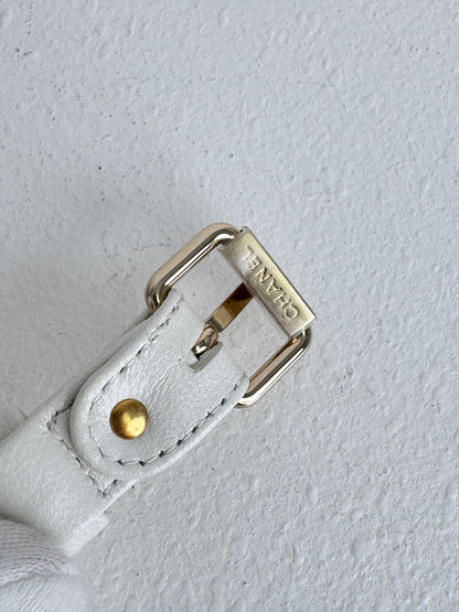 (A44) Chanel White Aged Calfskin 2021 Punk Chain Belt Bag Gold Hardware