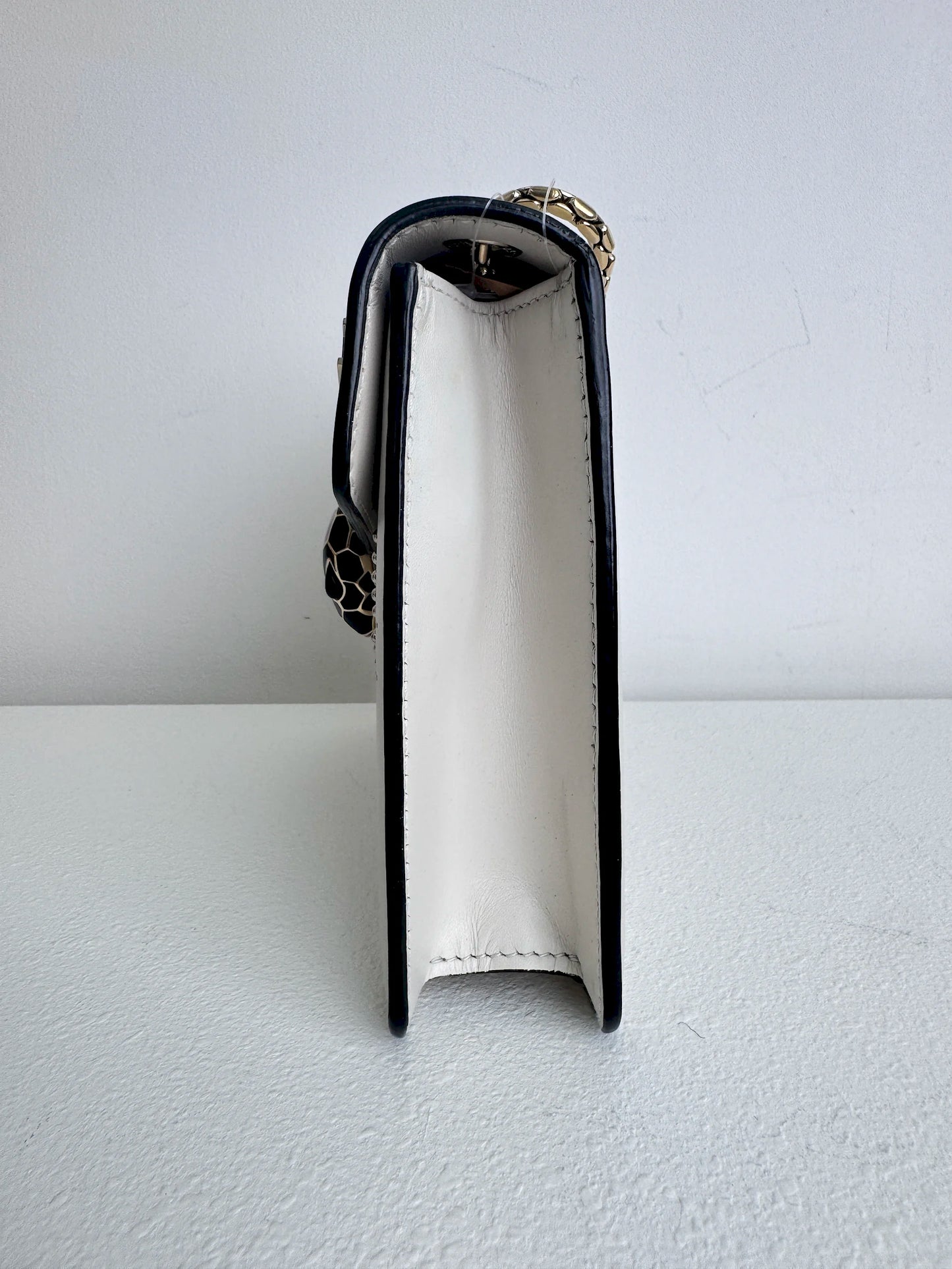 (A46) Bvlgari Off White Leather Studded Small Serpenti Forever Shoulder Bag Calfskin Champagne Gold Hardware