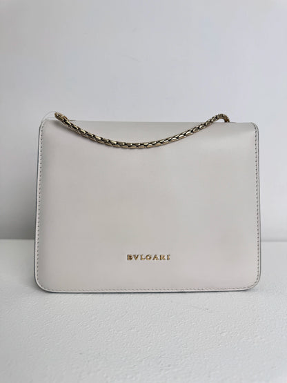 (A46) Bvlgari Off White Leather Studded Small Serpenti Forever Shoulder Bag Calfskin Champagne Gold Hardware