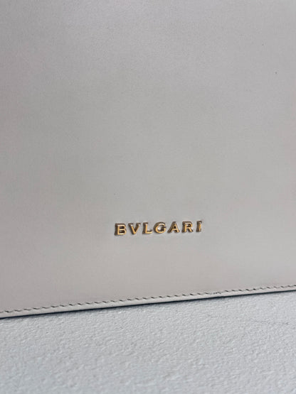 (A46) Bvlgari Off White Leather Studded Small Serpenti Forever Shoulder Bag Calfskin Champagne Gold Hardware