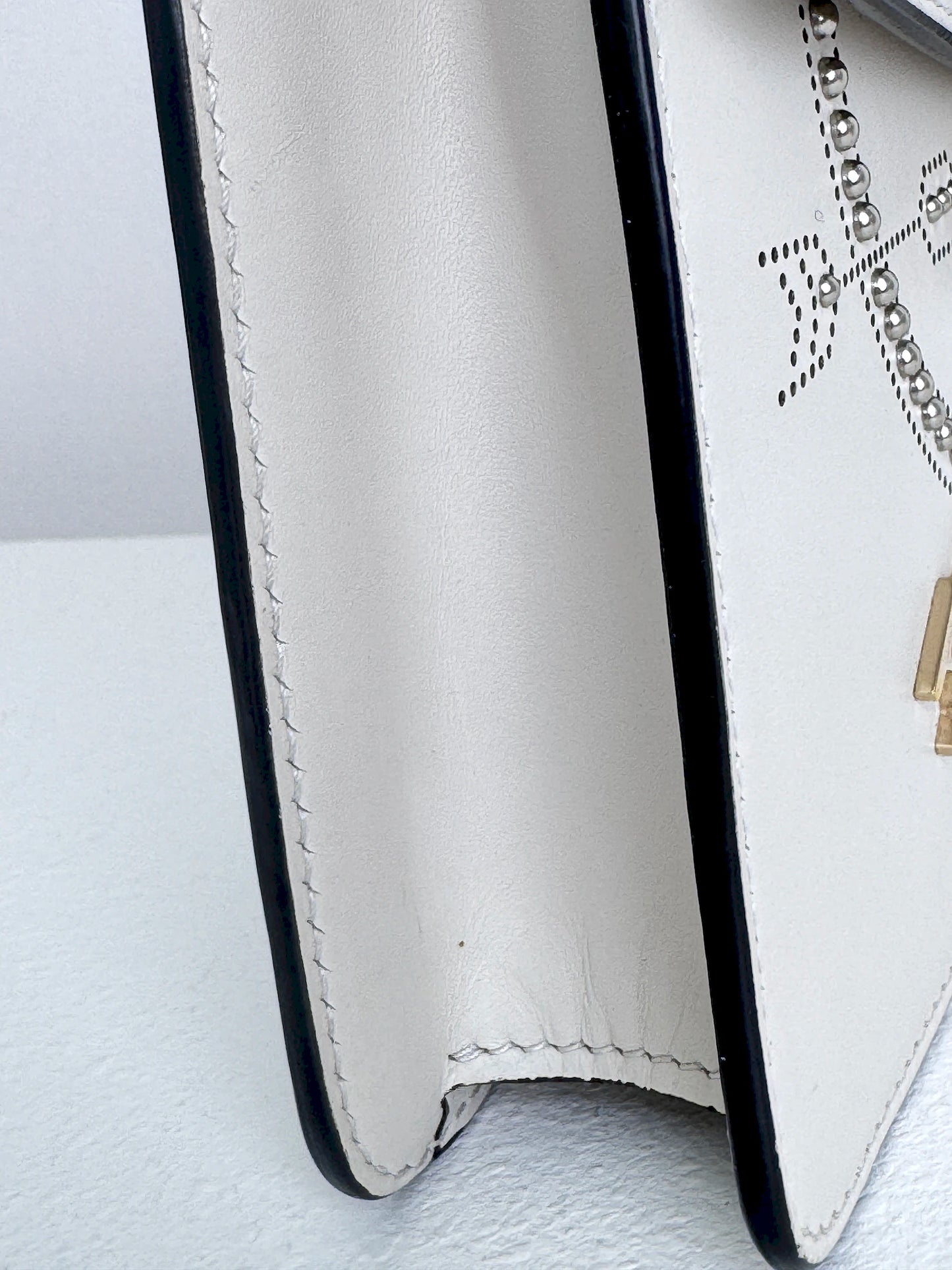 (A46) Bvlgari Off White Leather Studded Small Serpenti Forever Shoulder Bag Calfskin Champagne Gold Hardware
