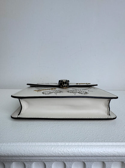 (A46) Bvlgari Off White Leather Studded Small Serpenti Forever Shoulder Bag Calfskin Champagne Gold Hardware