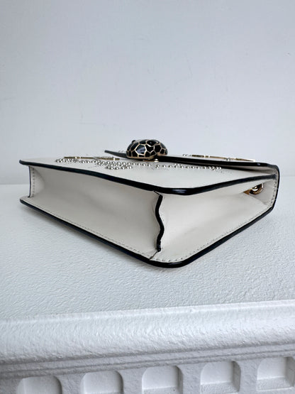 (A46) Bvlgari Off White Leather Studded Small Serpenti Forever Shoulder Bag Calfskin Champagne Gold Hardware