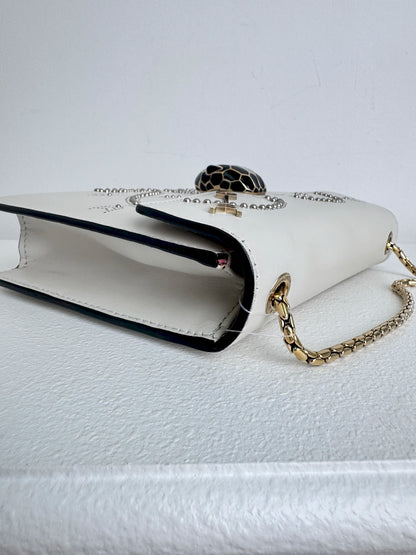(A46) Bvlgari Off White Leather Studded Small Serpenti Forever Shoulder Bag Calfskin Champagne Gold Hardware