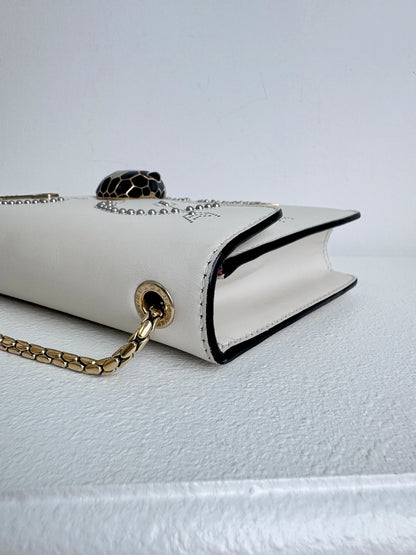 (A46) Bvlgari Off White Leather Studded Small Serpenti Forever Shoulder Bag Calfskin Champagne Gold Hardware