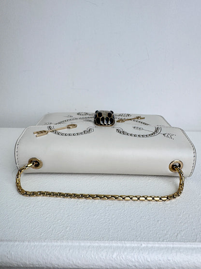 (A46) Bvlgari Off White Leather Studded Small Serpenti Forever Shoulder Bag Calfskin Champagne Gold Hardware