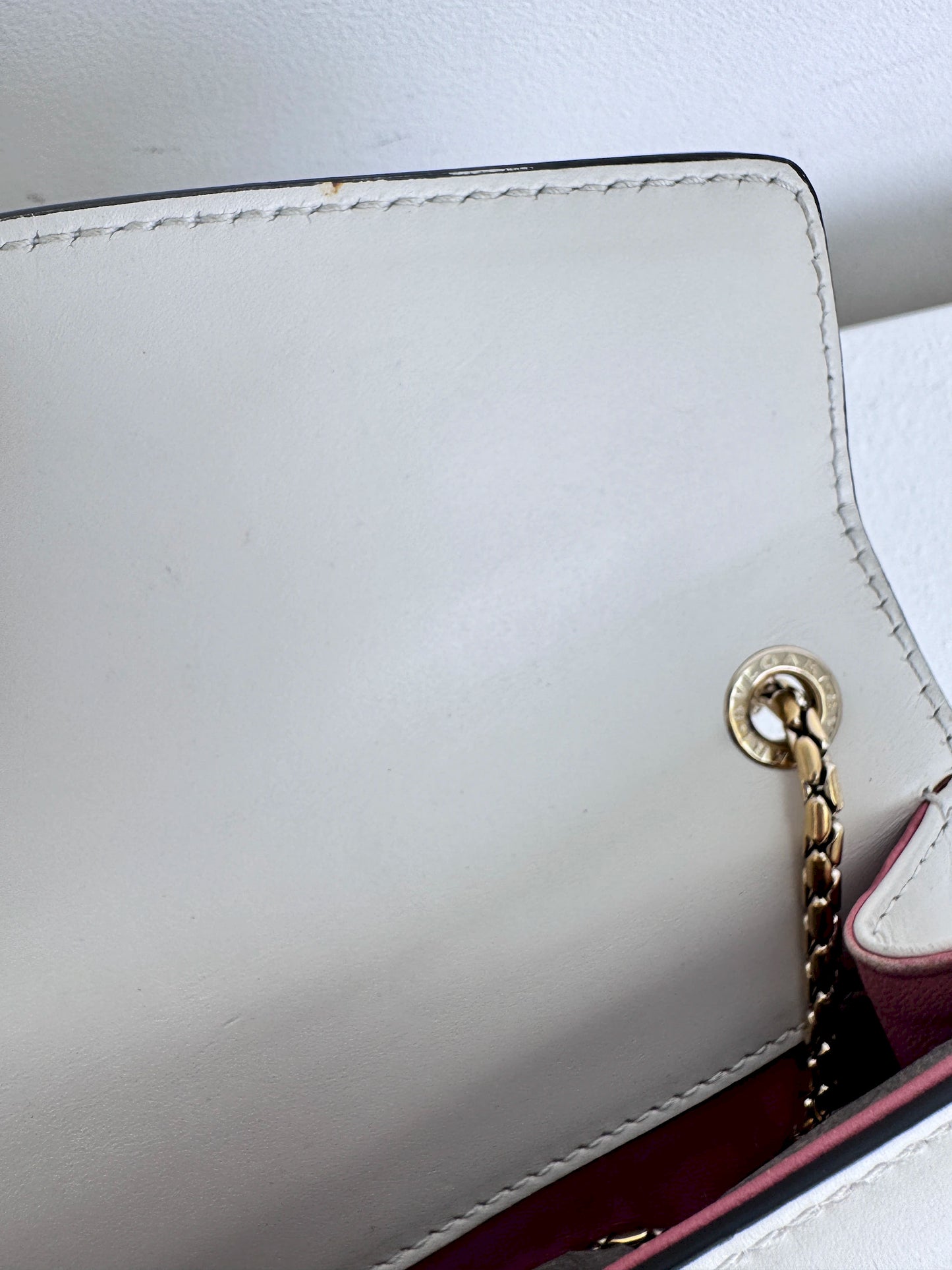 (A46) Bvlgari Off White Leather Studded Small Serpenti Forever Shoulder Bag Calfskin Champagne Gold Hardware
