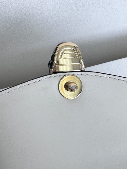 (A46) Bvlgari Off White Leather Studded Small Serpenti Forever Shoulder Bag Calfskin Champagne Gold Hardware