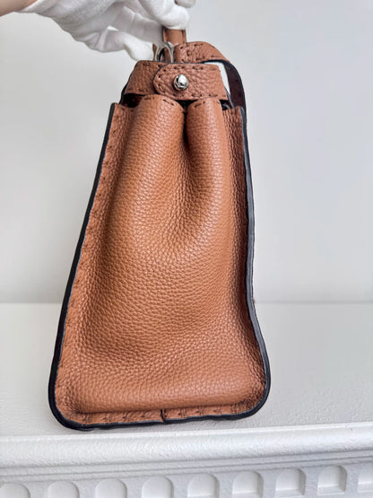 (A47) Fendi Brown Peekaboo Selleria Medium Calfskin Silver Hardware