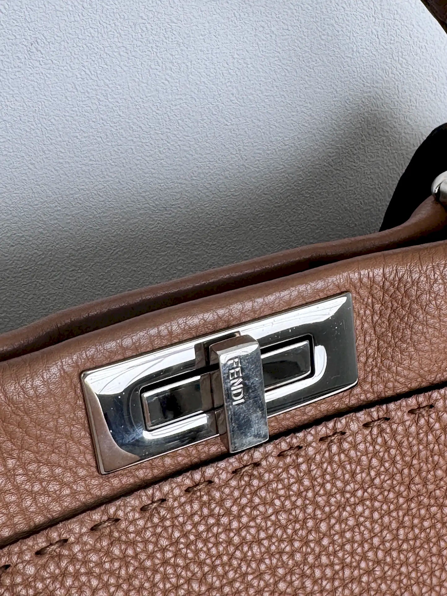 (A47) Fendi Brown Peekaboo Selleria Medium Calfskin Silver Hardware