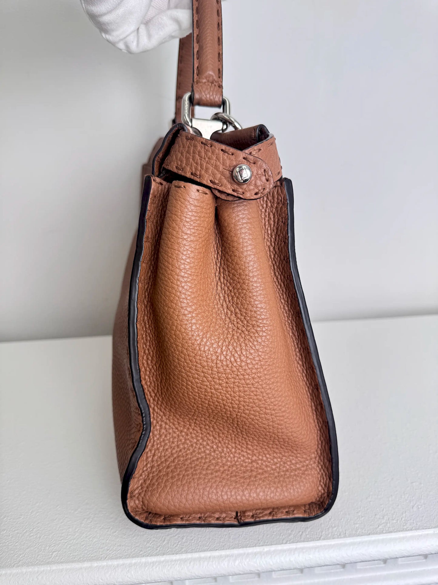(A47) Fendi Brown Peekaboo Selleria Medium Calfskin Silver Hardware