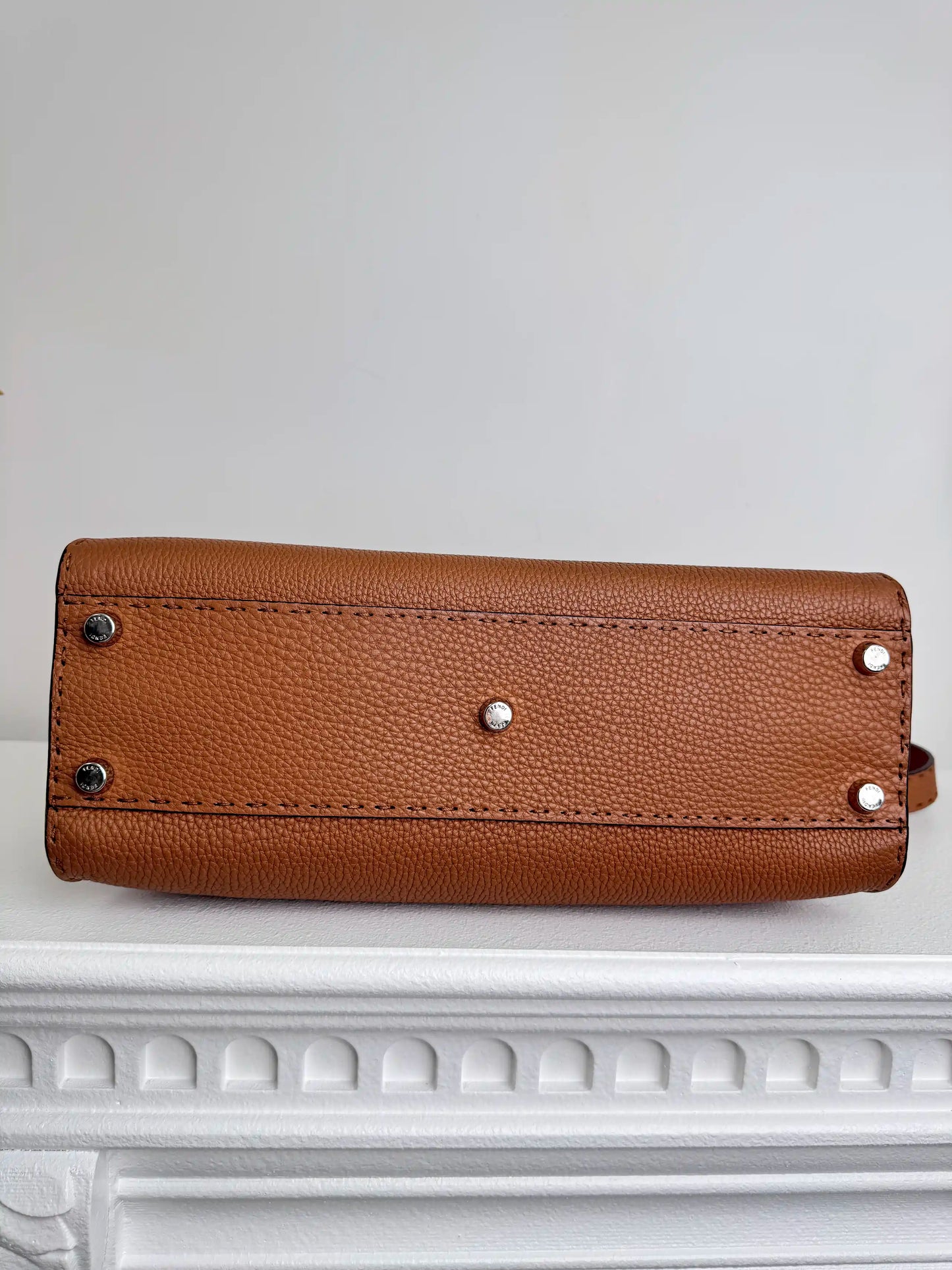 (A47) Fendi Brown Peekaboo Selleria Medium Calfskin Silver Hardware