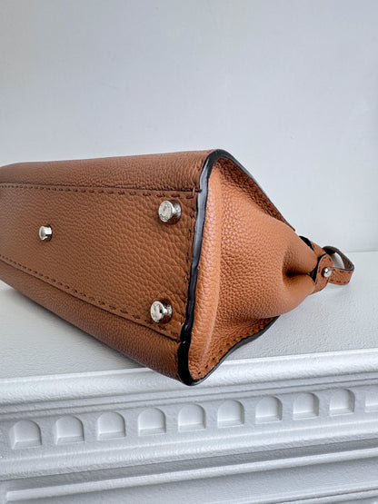 (A47) Fendi Brown Peekaboo Selleria Medium Calfskin Silver Hardware