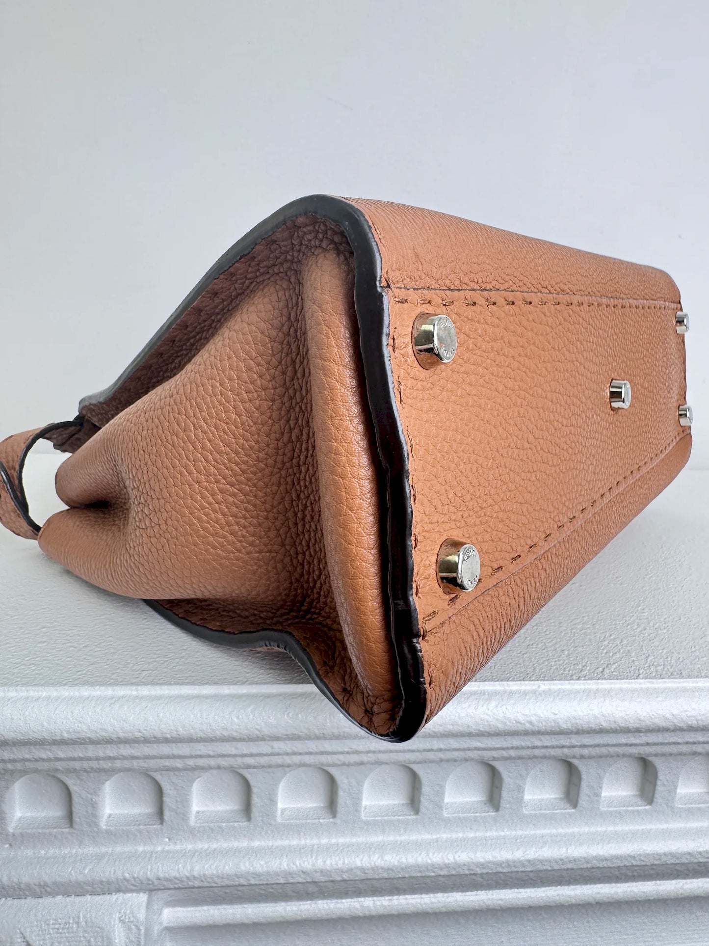 (A47) Fendi Brown Peekaboo Selleria Medium Calfskin Silver Hardware