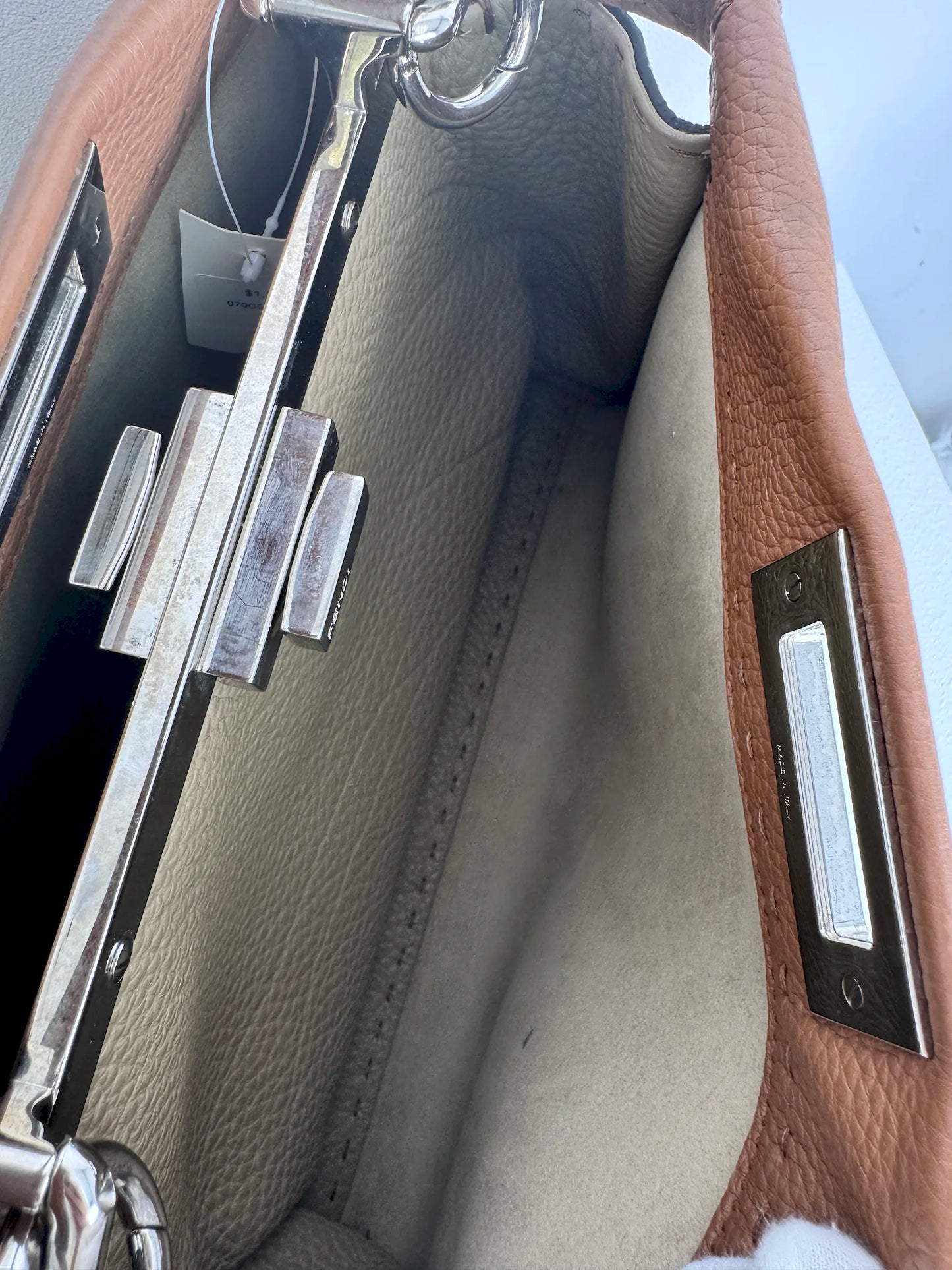 (A47) Fendi Brown Peekaboo Selleria Medium Calfskin Silver Hardware