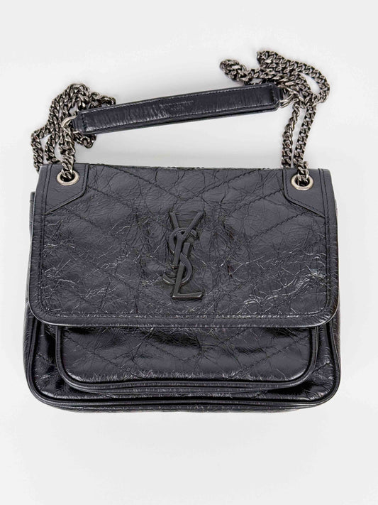 (A52) YSL Small Black Niki Bag Ruthenium Hardware