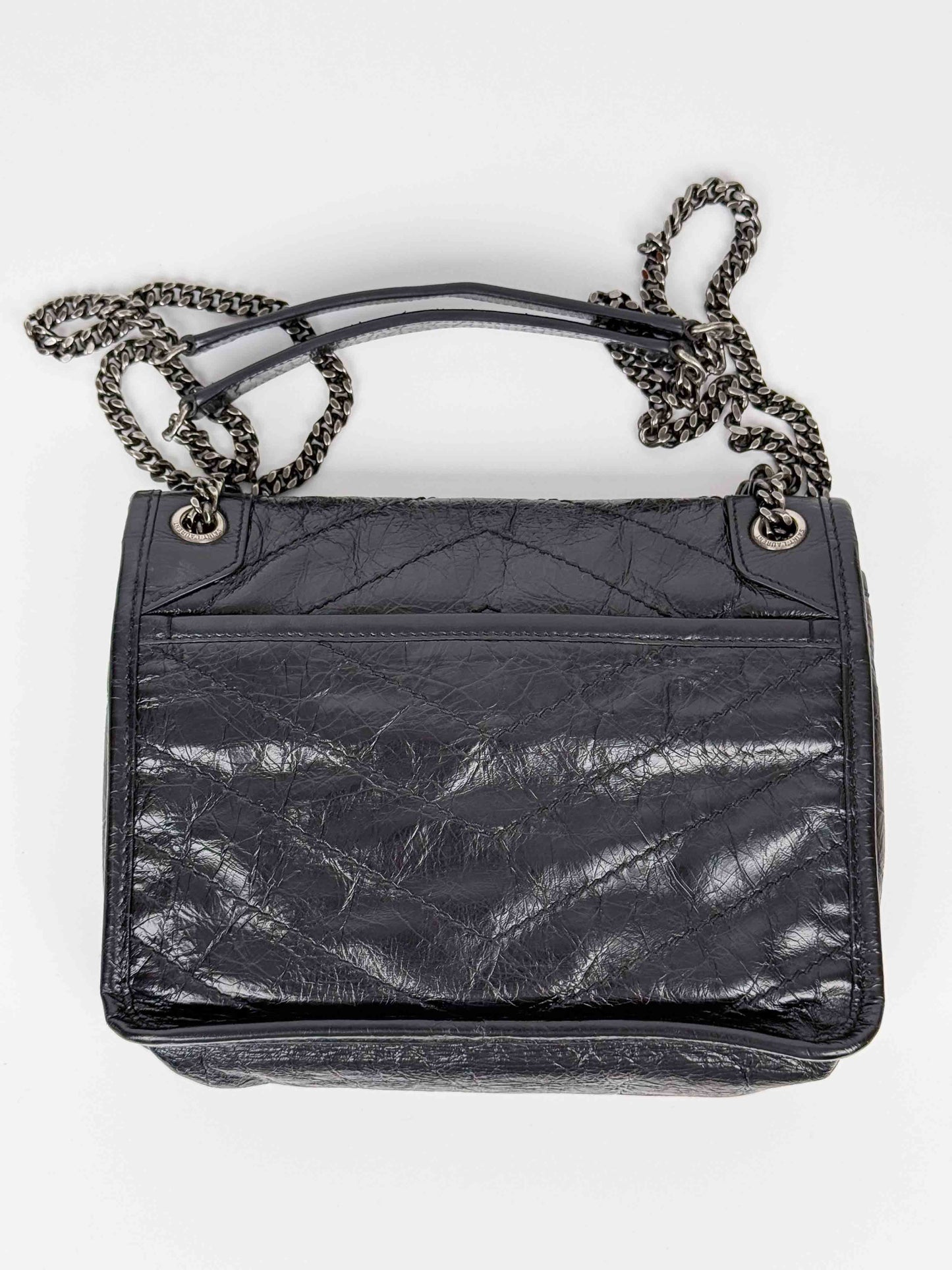(A52) YSL Small Black Niki Bag Ruthenium Hardware
