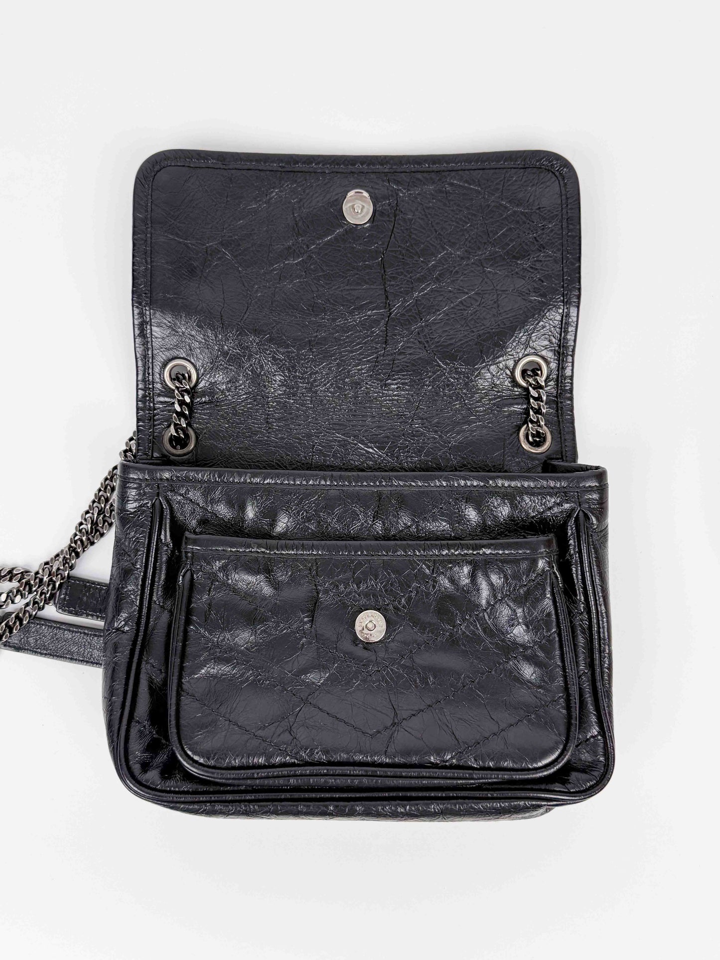 (A52) YSL Small Black Niki Bag Ruthenium Hardware