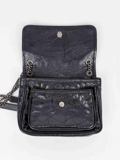 (A52) YSL Small Black Niki Bag Ruthenium Hardware
