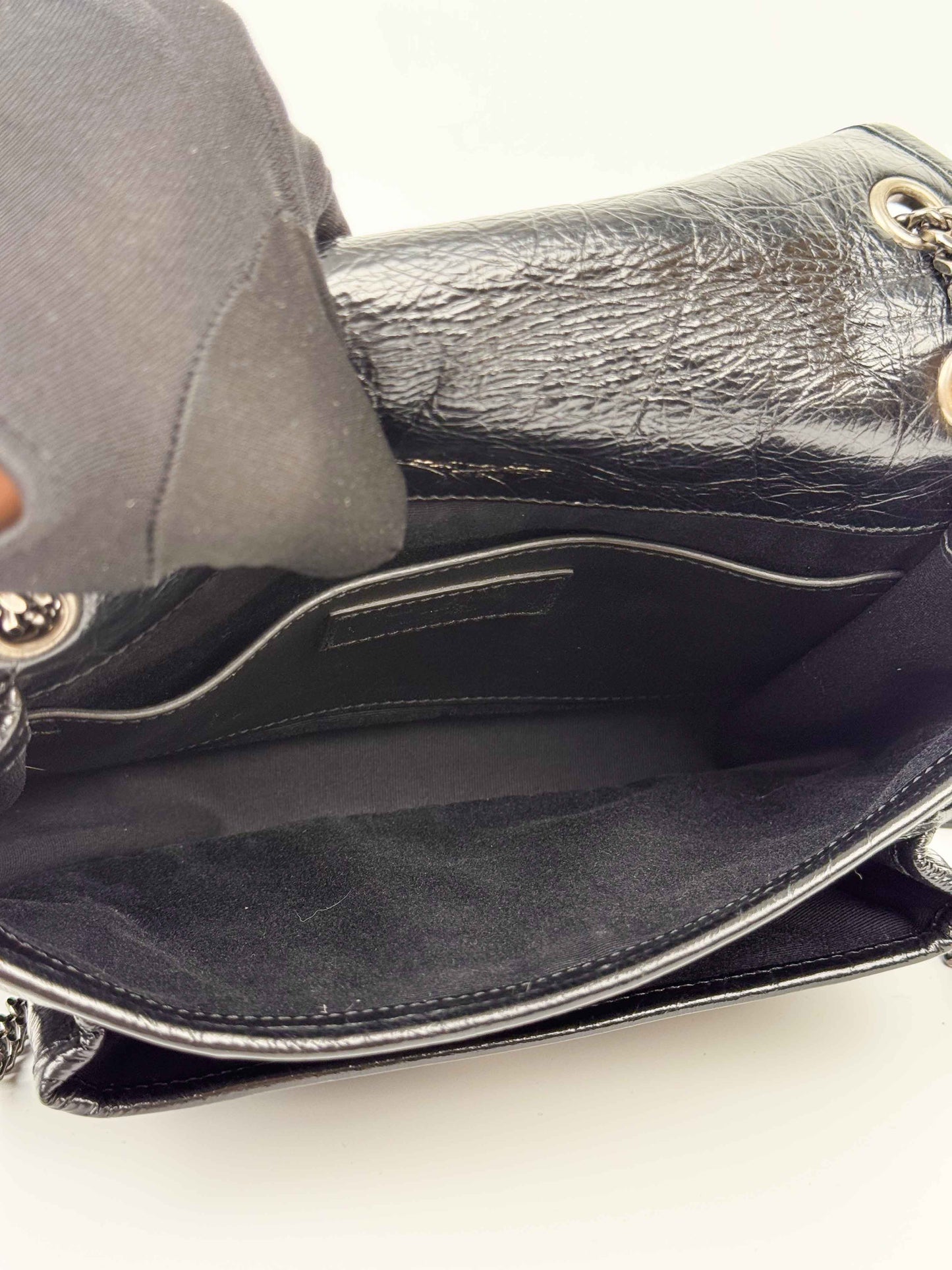 (A52) YSL Small Black Niki Bag Ruthenium Hardware