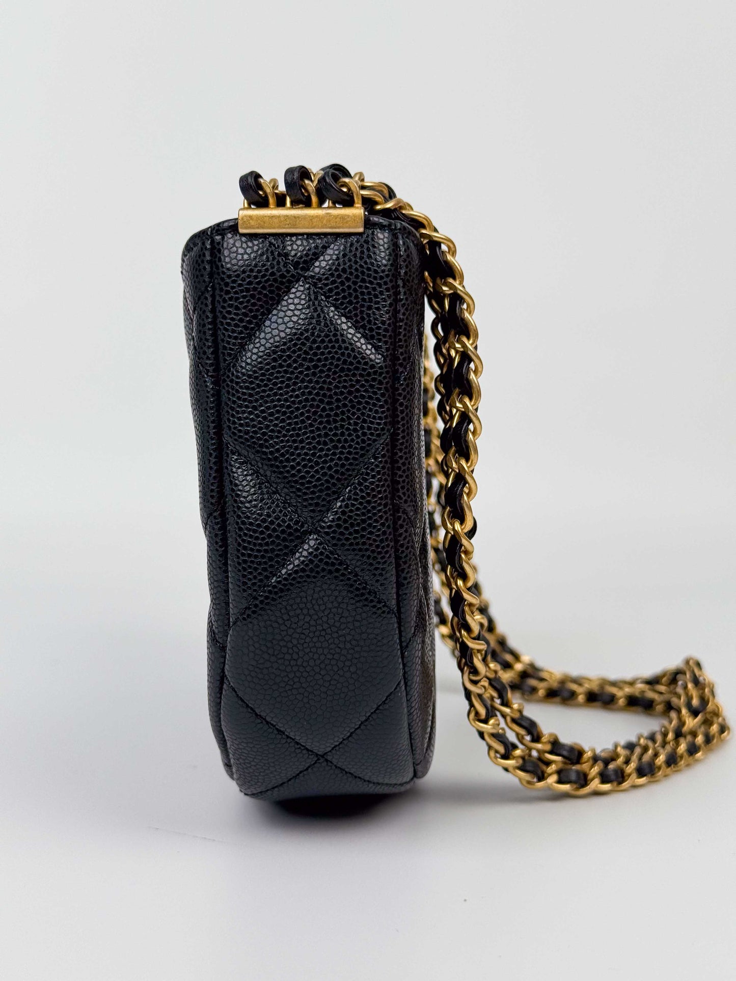 (A56) Chanel Black Caviar Hobo Gold Hardware