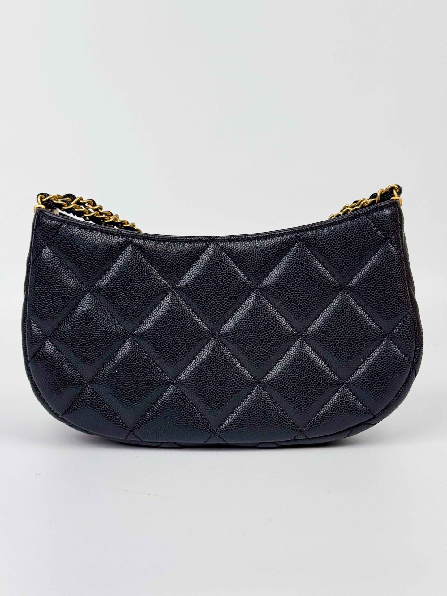 (A56) Chanel Black Caviar Hobo Gold Hardware