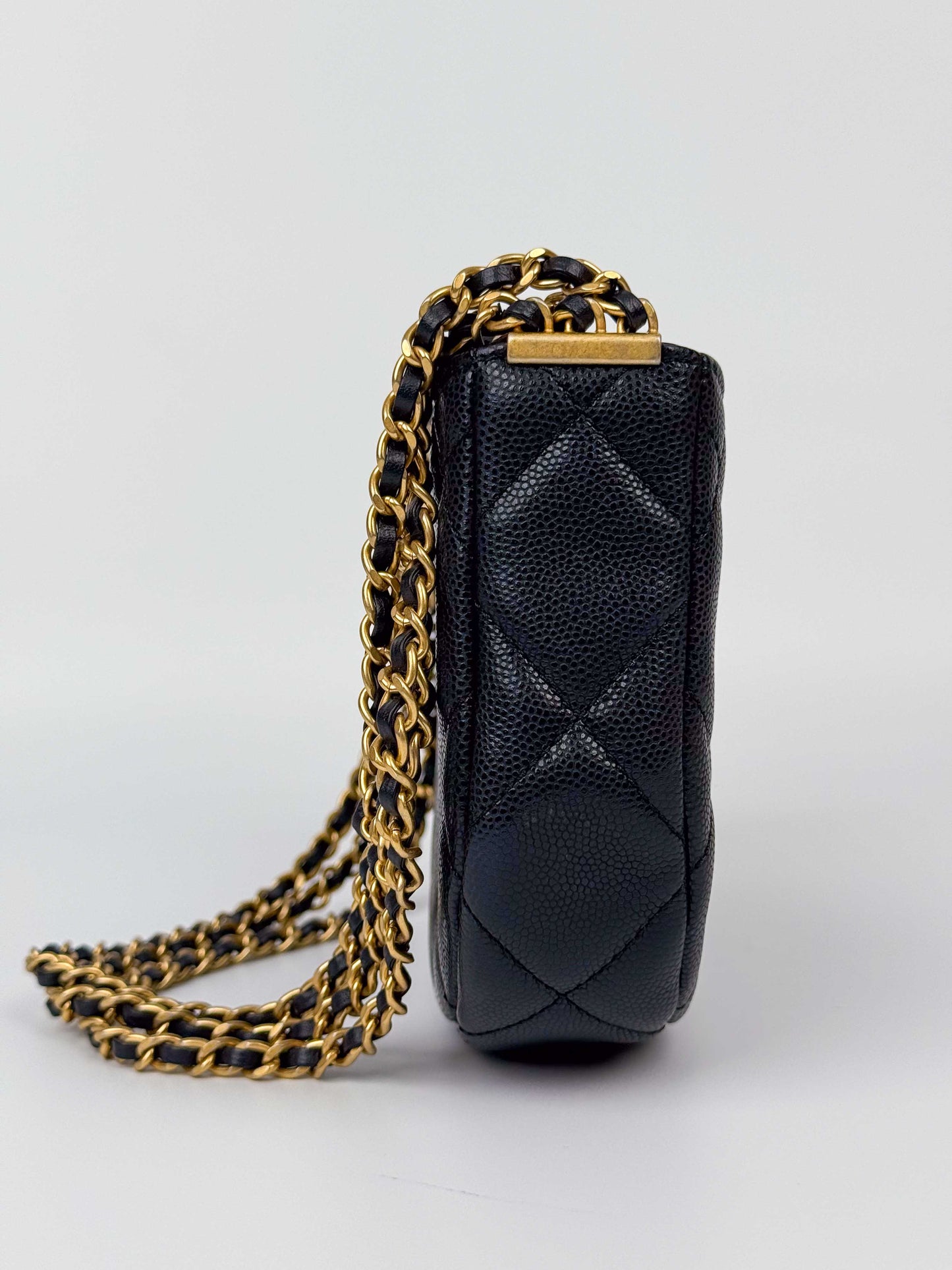 (A56) Chanel Black Caviar Hobo Gold Hardware