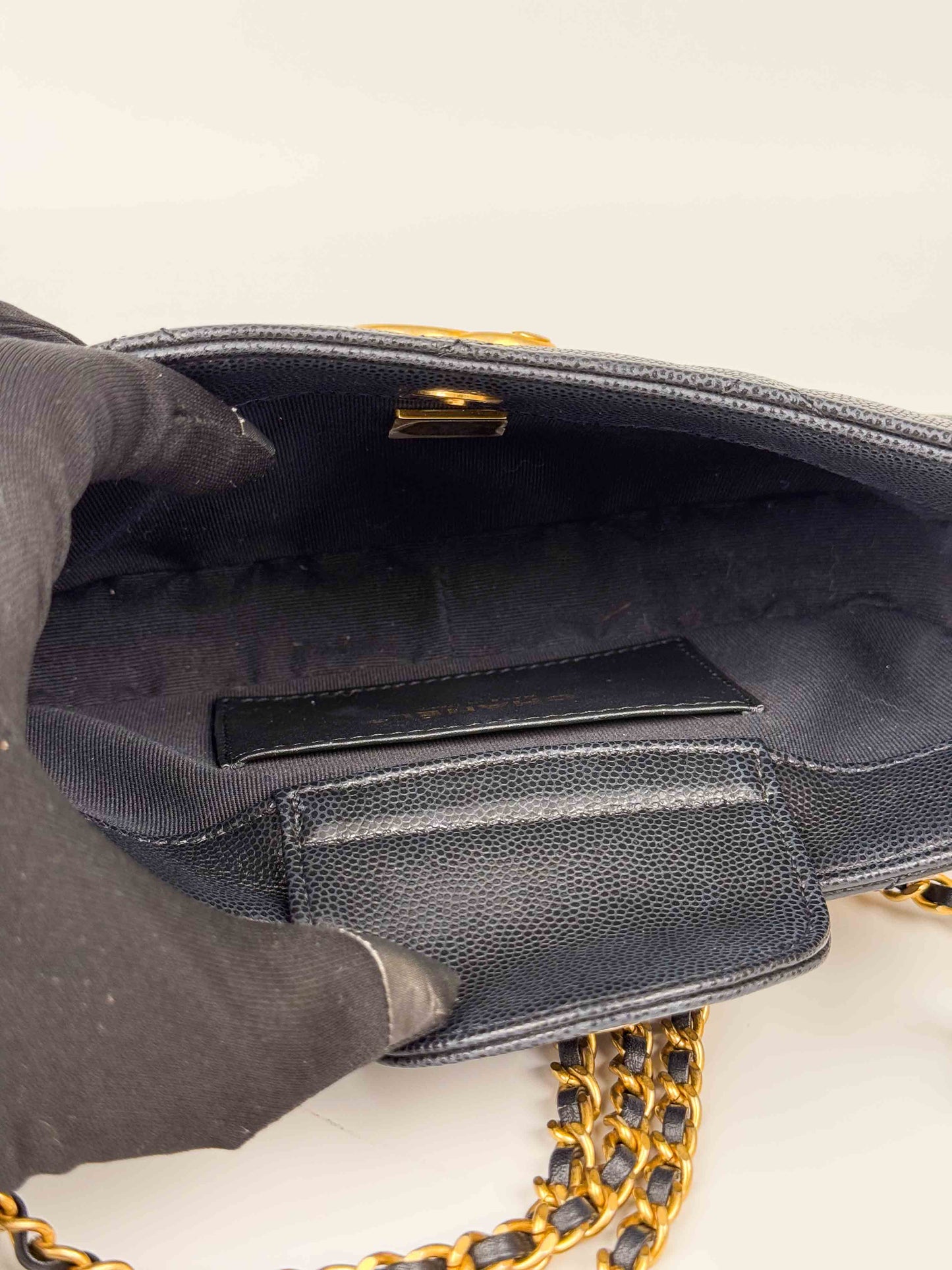 (A56) Chanel Black Caviar Hobo Gold Hardware