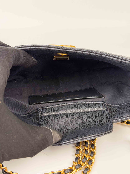 (A56) Chanel Black Caviar Hobo Gold Hardware