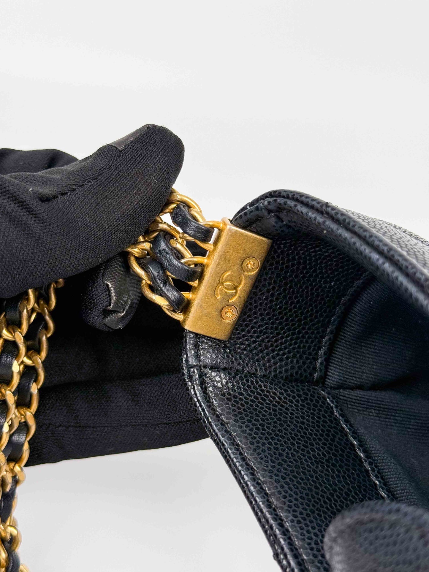 (A56) Chanel Black Caviar Hobo Gold Hardware