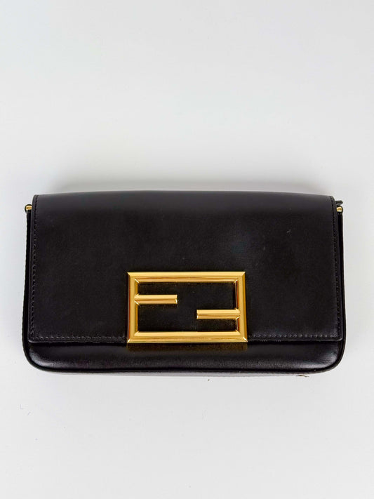 (A55) Fendi Vitello Palmellato Wallet on Chain Gold Hardware