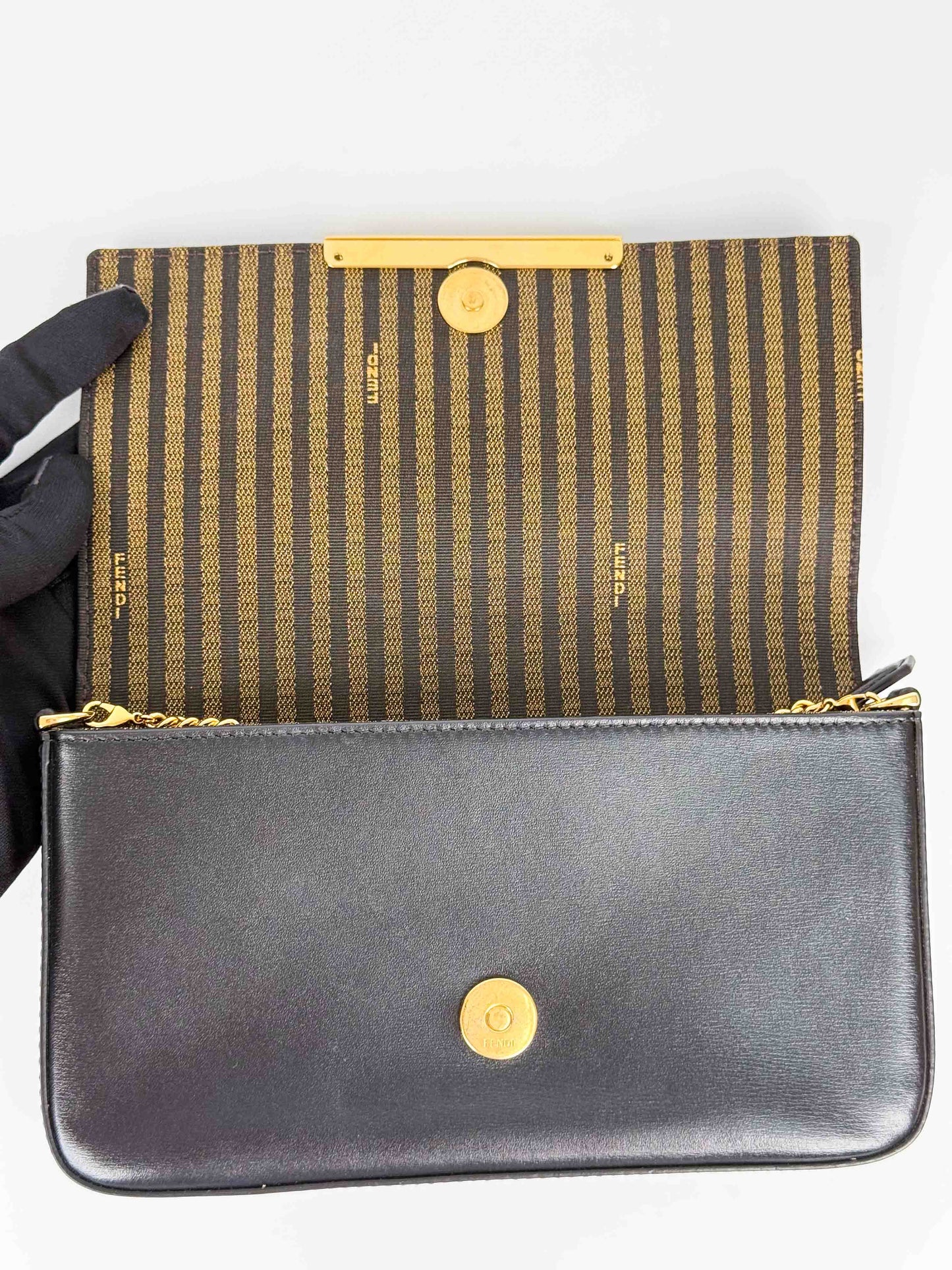 (A55) Fendi Vitello Palmellato Wallet on Chain Gold Hardware