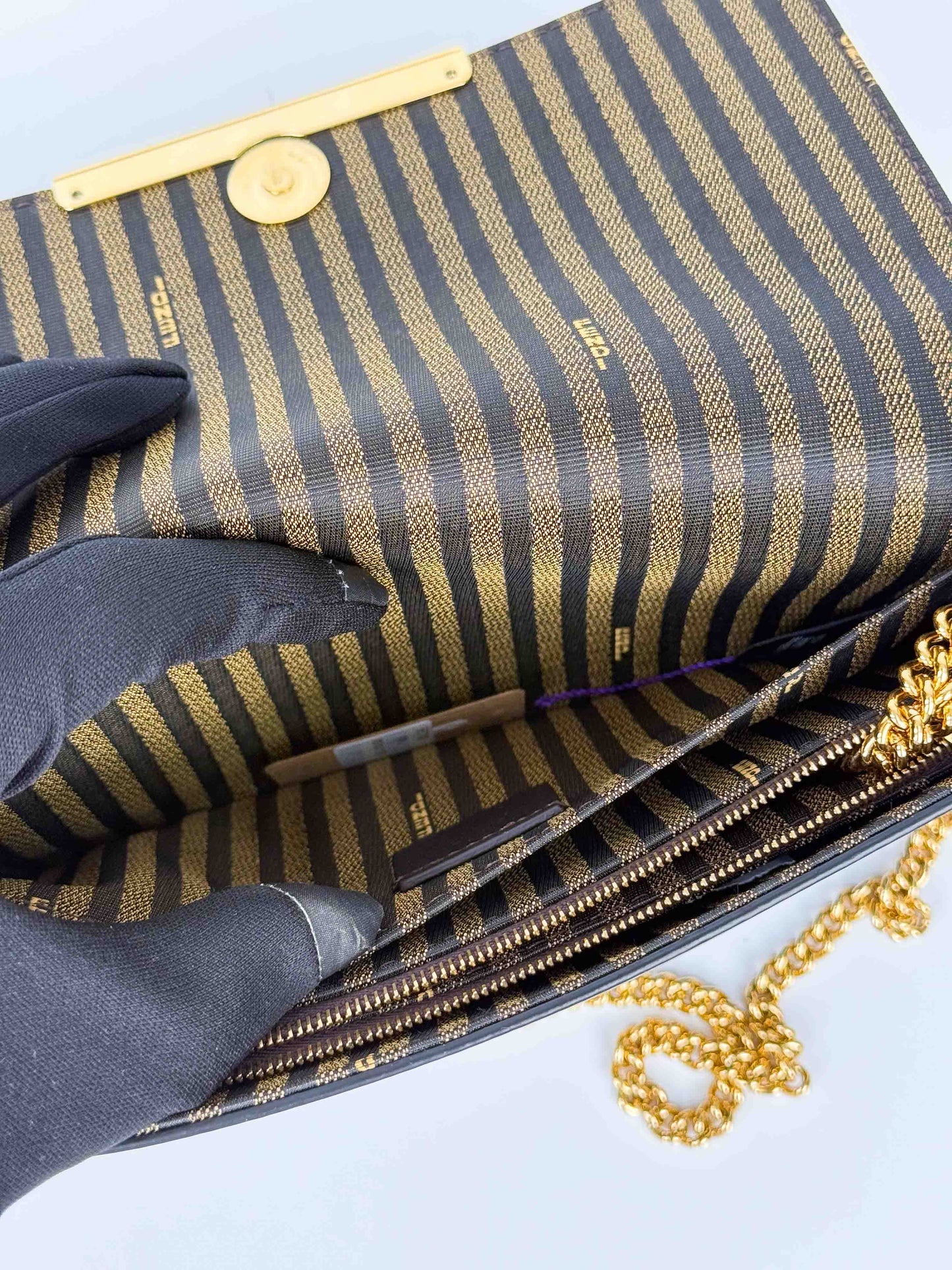 (A55) Fendi Vitello Palmellato Wallet on Chain Gold Hardware