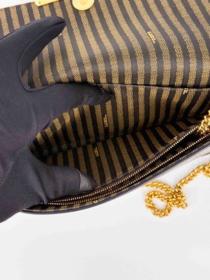 (A55) Fendi Vitello Palmellato Wallet on Chain Gold Hardware