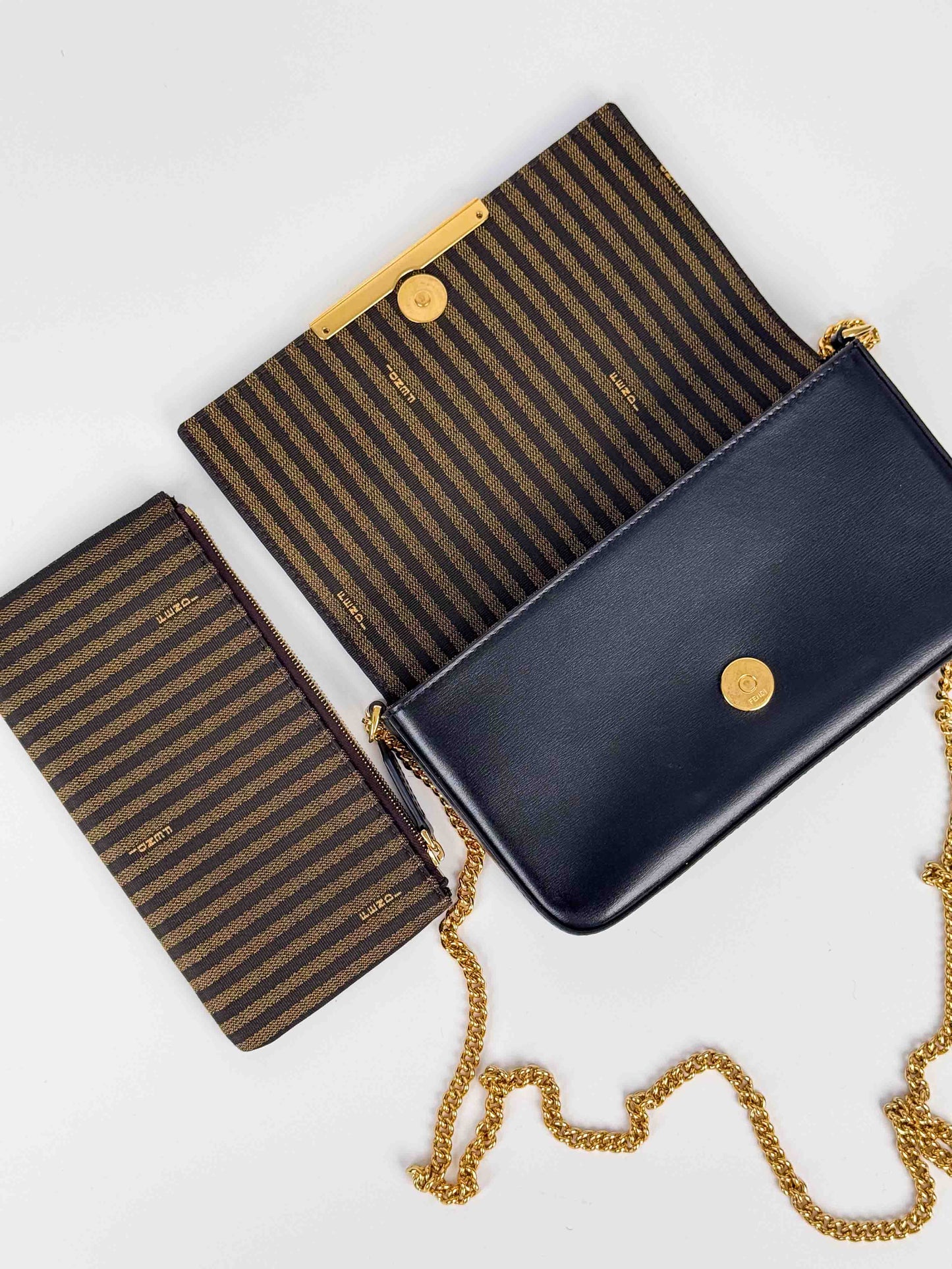 (A55) Fendi Vitello Palmellato Wallet on Chain Gold Hardware