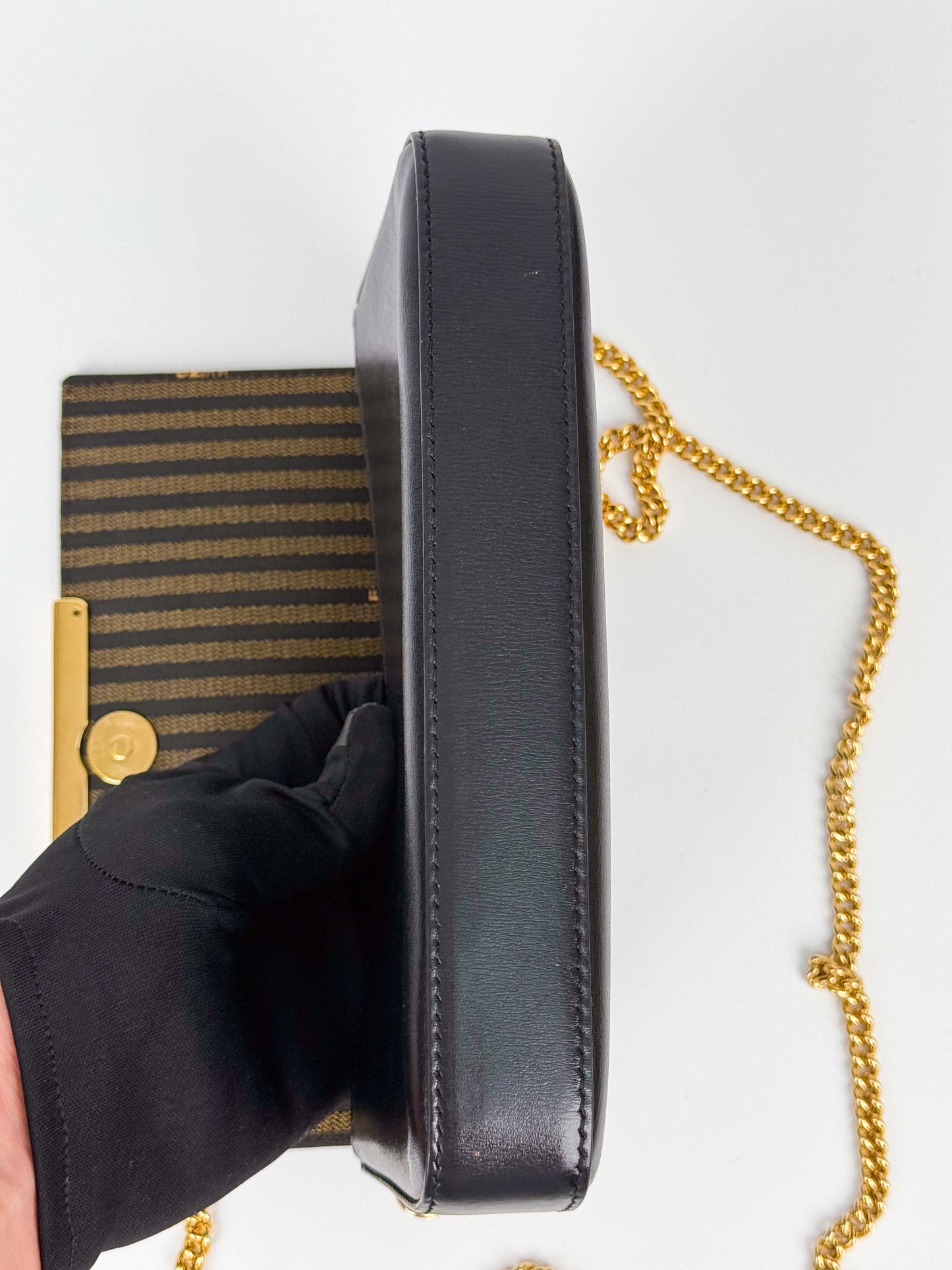 (A55) Fendi Vitello Palmellato Wallet on Chain Gold Hardware