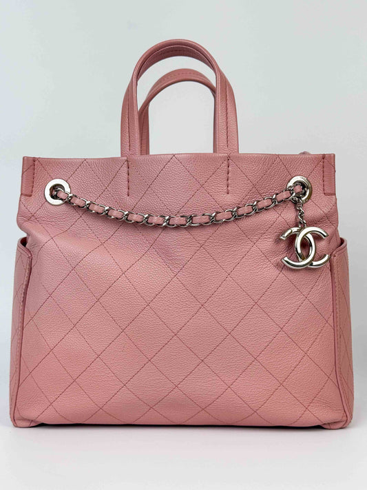 (A70) Chanel Pink Caviar Pocket Tote Bag with Silver Hardware