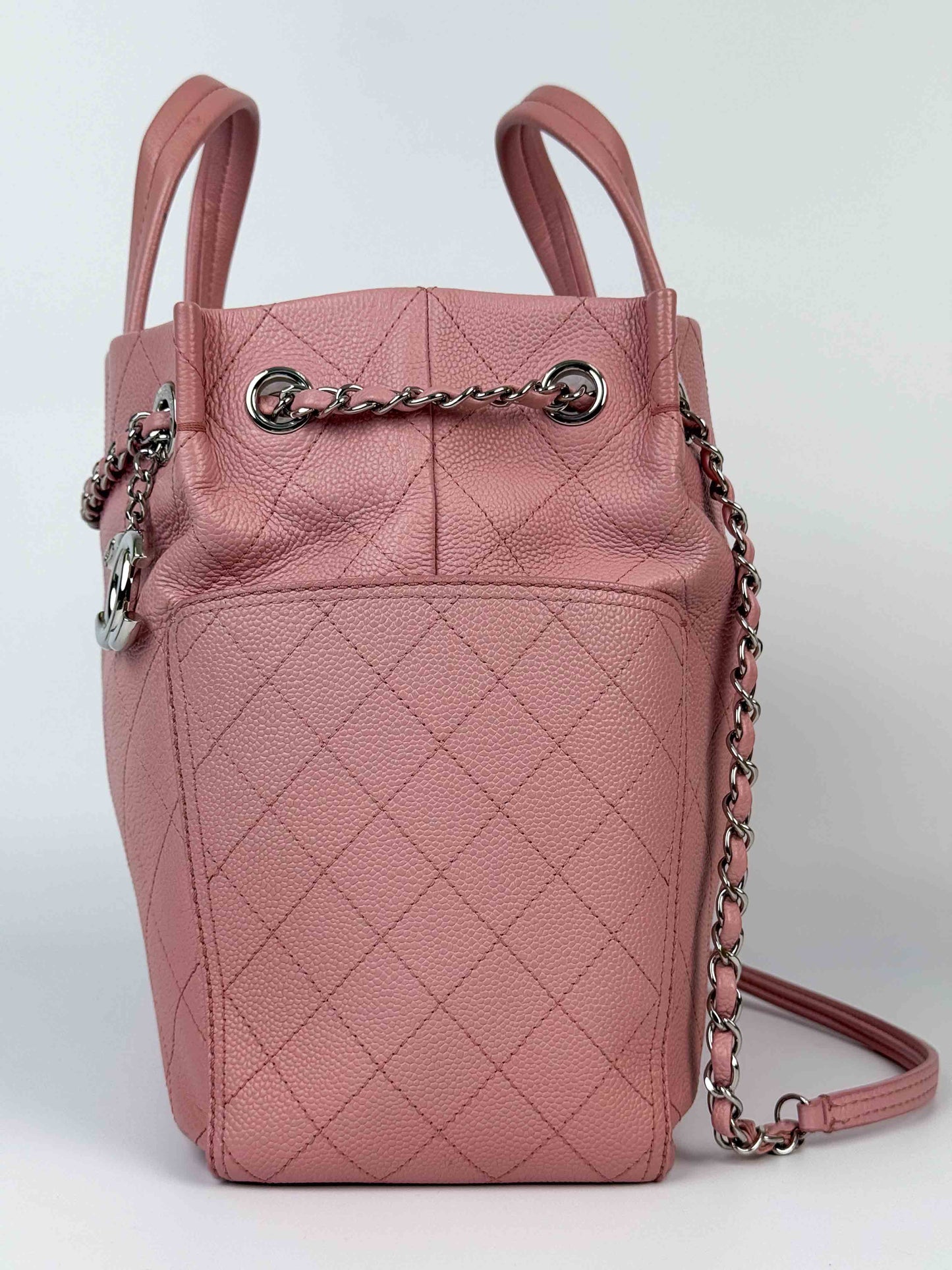 (A70) Chanel Pink Caviar Pocket Tote Bag with Silver Hardware