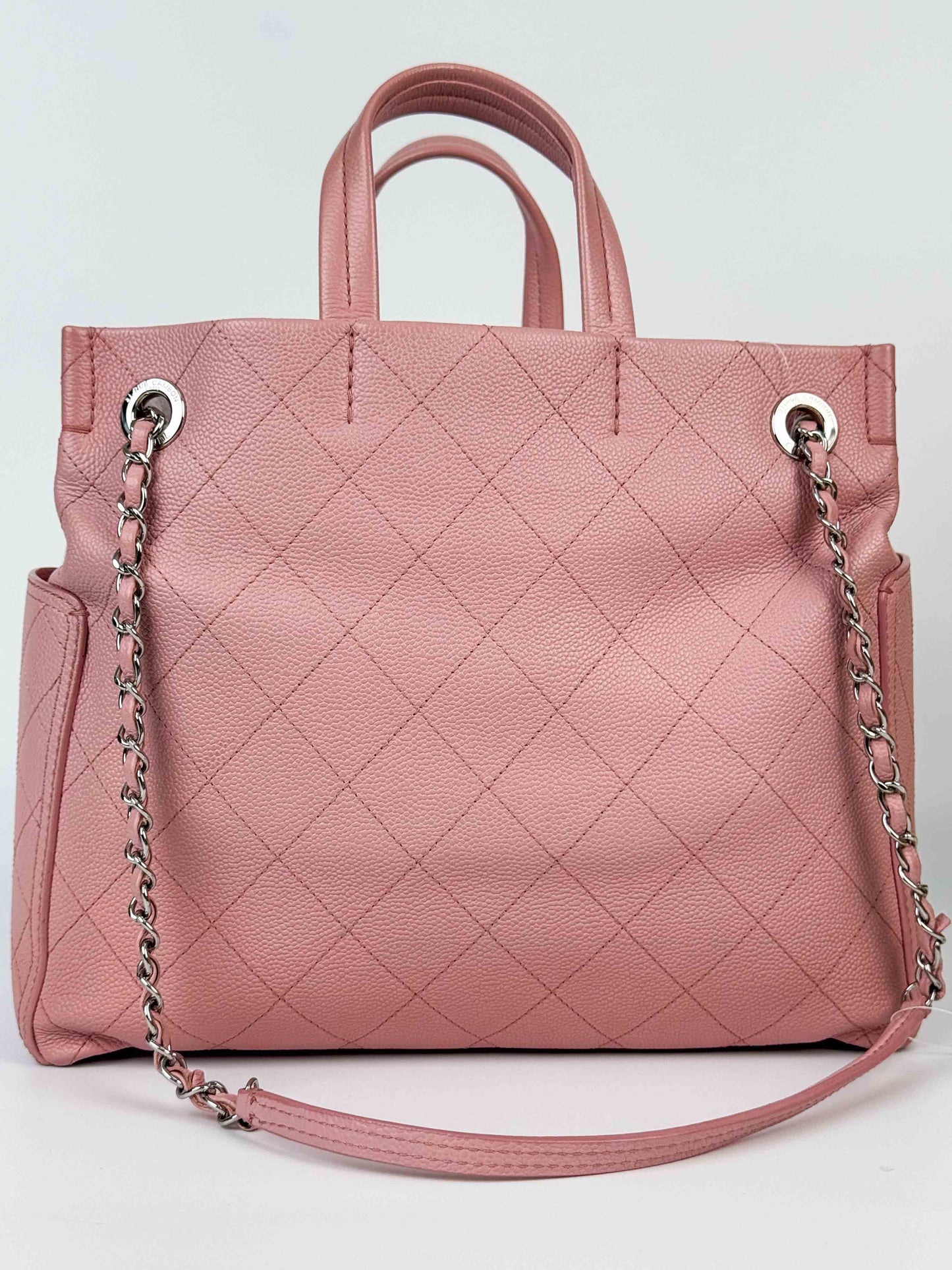 (A70) Chanel Pink Caviar Pocket Tote Bag with Silver Hardware