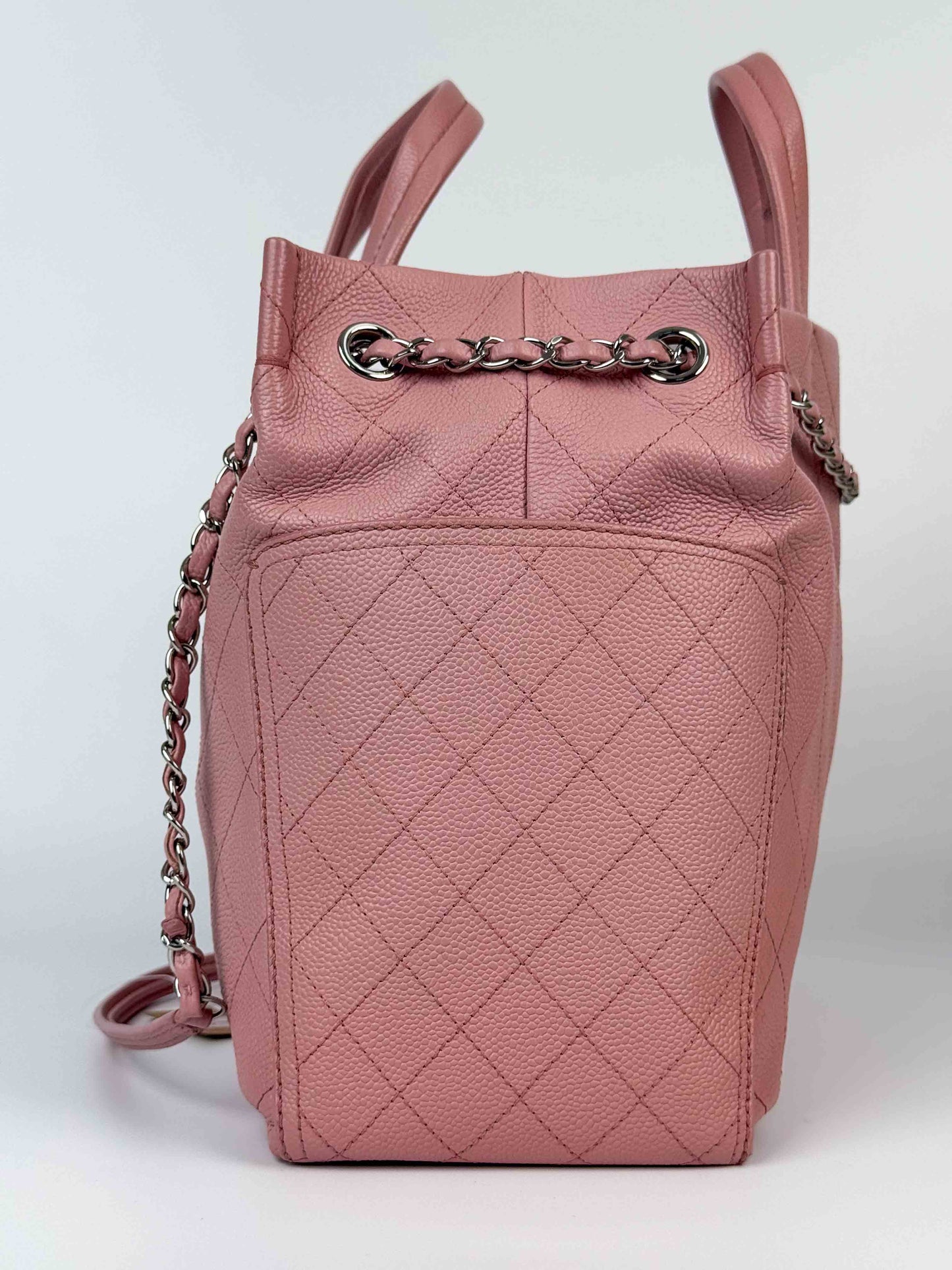 (A70) Chanel Pink Caviar Pocket Tote Bag with Silver Hardware