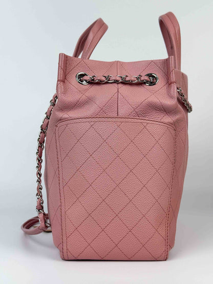 (A70) Chanel Pink Caviar Pocket Tote Bag with Silver Hardware